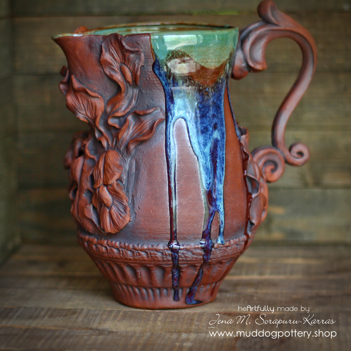 Louisiana Iris Pitcher with Ornate Spout (The Creole Courtyard Collection)