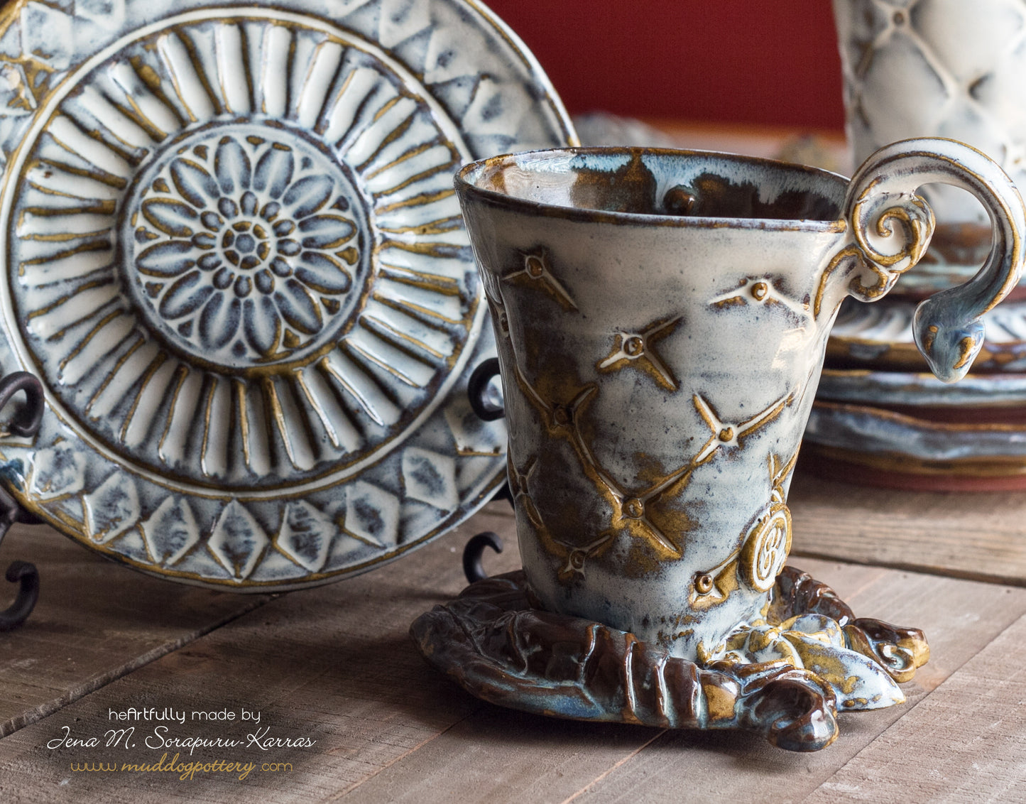 Blue Crawfish (Krevis Blé) Coffee Funnel and Beignet plate