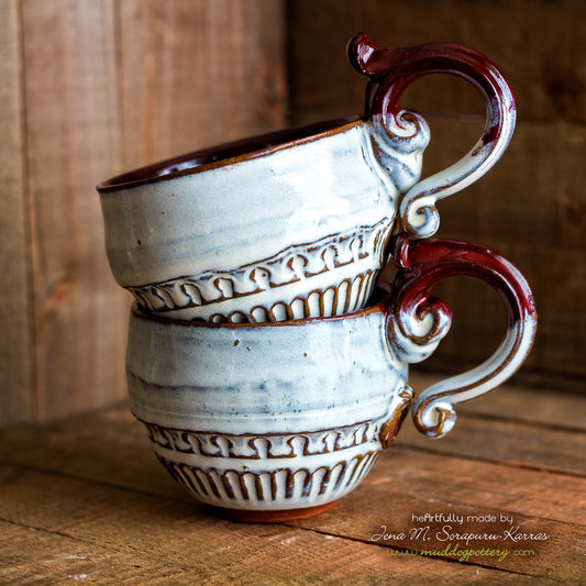 Blan e Rouj (White and Red) Cappucino Mug Set ( The Creole Courtyard Collection )