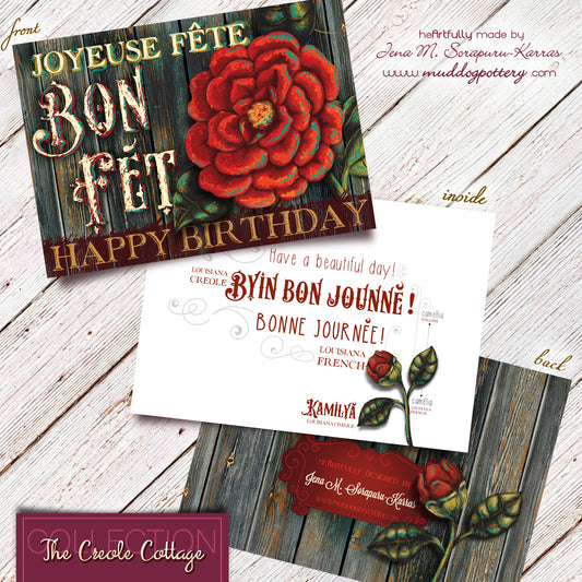Louisiana Camellia Flower Birthday Card (The Creole Cottage Collection)