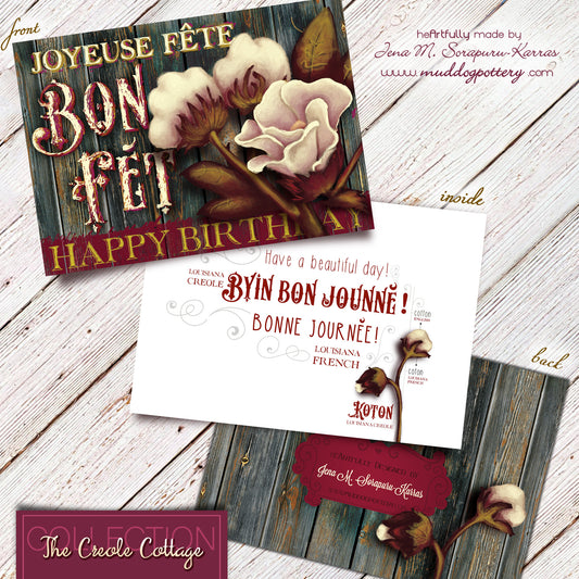 Louisiana Cotton Plant Birthday Card (The Creole Cottage Collection)