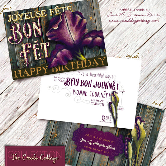 Louisiana Purple Iris Birthday Card (The Creole Cottage Collection)