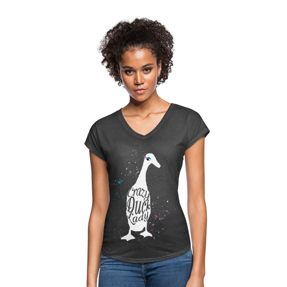 Crazy Duck Lady | Women's Tri-Blend V-Neck T-Shirt - deep heather