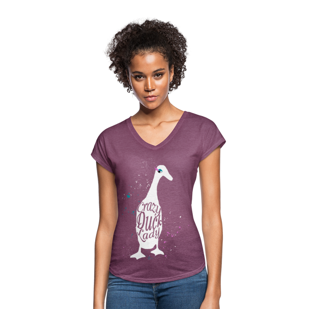 Crazy Duck Lady | Women's Tri-Blend V-Neck T-Shirt - heather plum