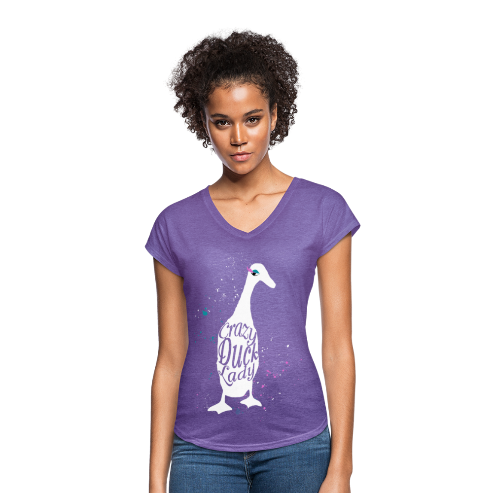 Crazy Duck Lady | Women's Tri-Blend V-Neck T-Shirt - purple heather