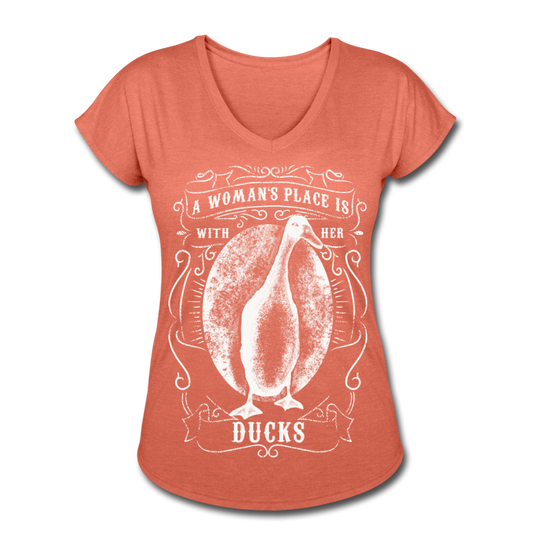 A Woman's Place Is With Her Ducks | Women's Tri-Blend V-Neck T-Shirt - heather bronze