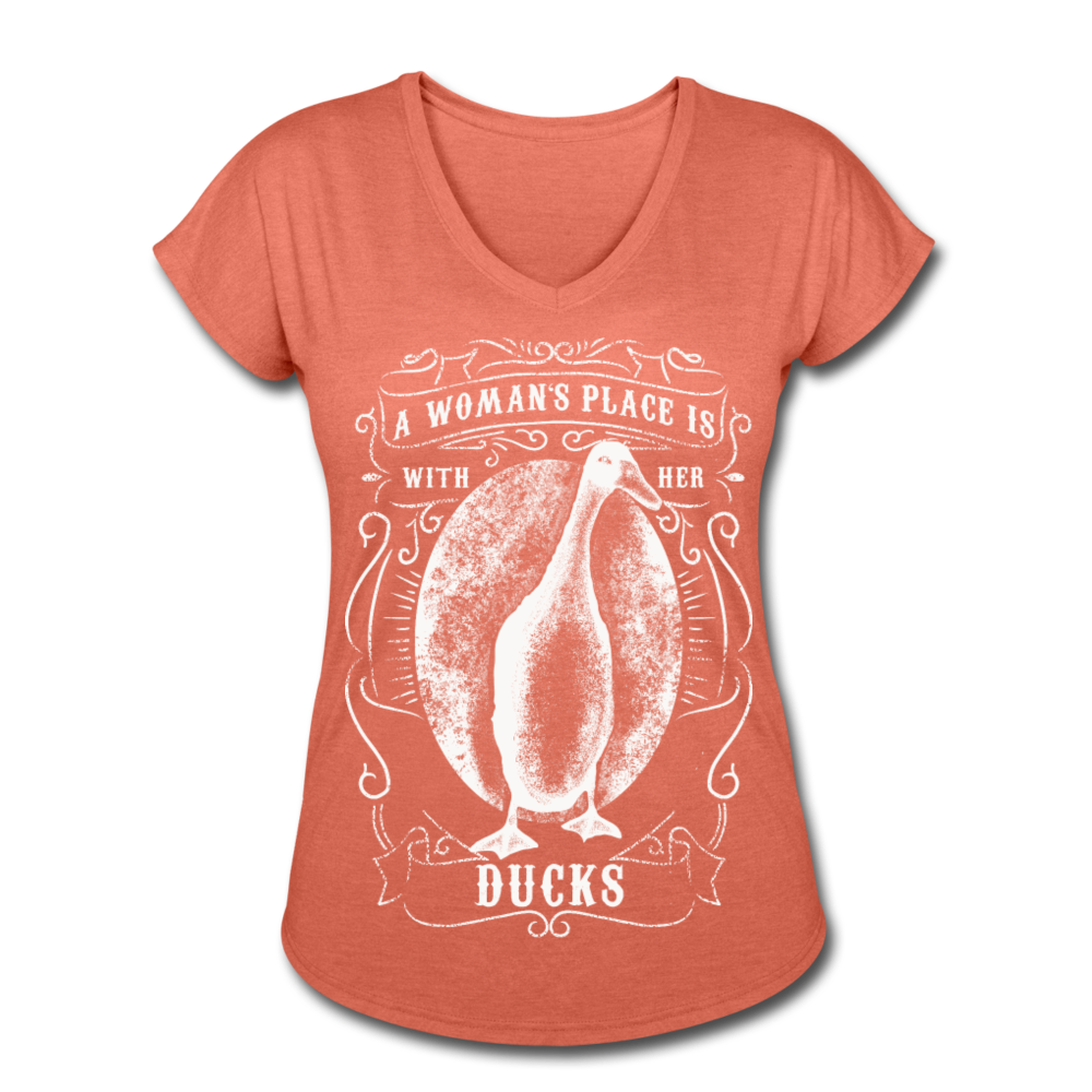 A Woman's Place Is With Her Ducks | Women's Tri-Blend V-Neck T-Shirt - heather bronze
