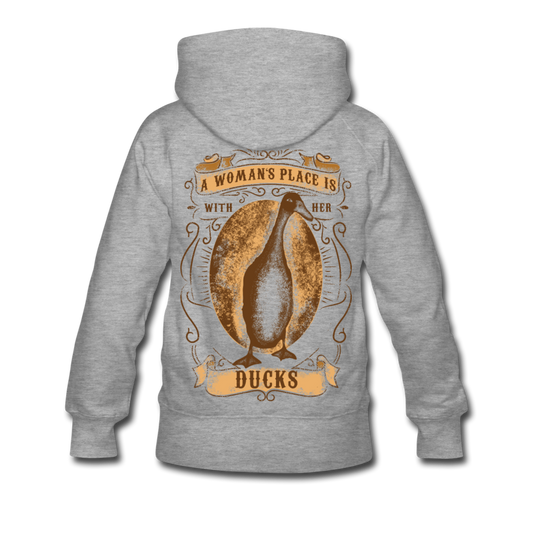 A Woman's Place is With Her Ducks | Women’s Premium Hoodie - heather gray