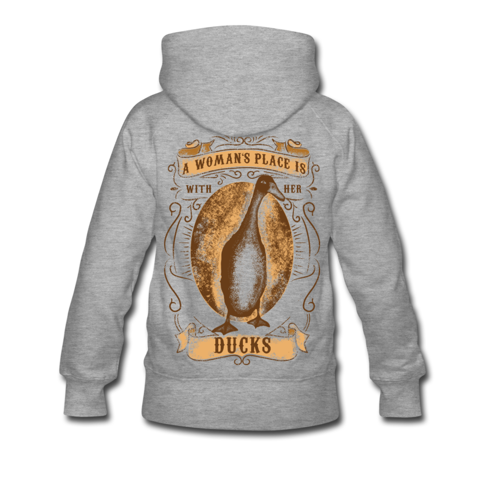 A Woman's Place is With Her Ducks | Women’s Premium Hoodie - heather gray