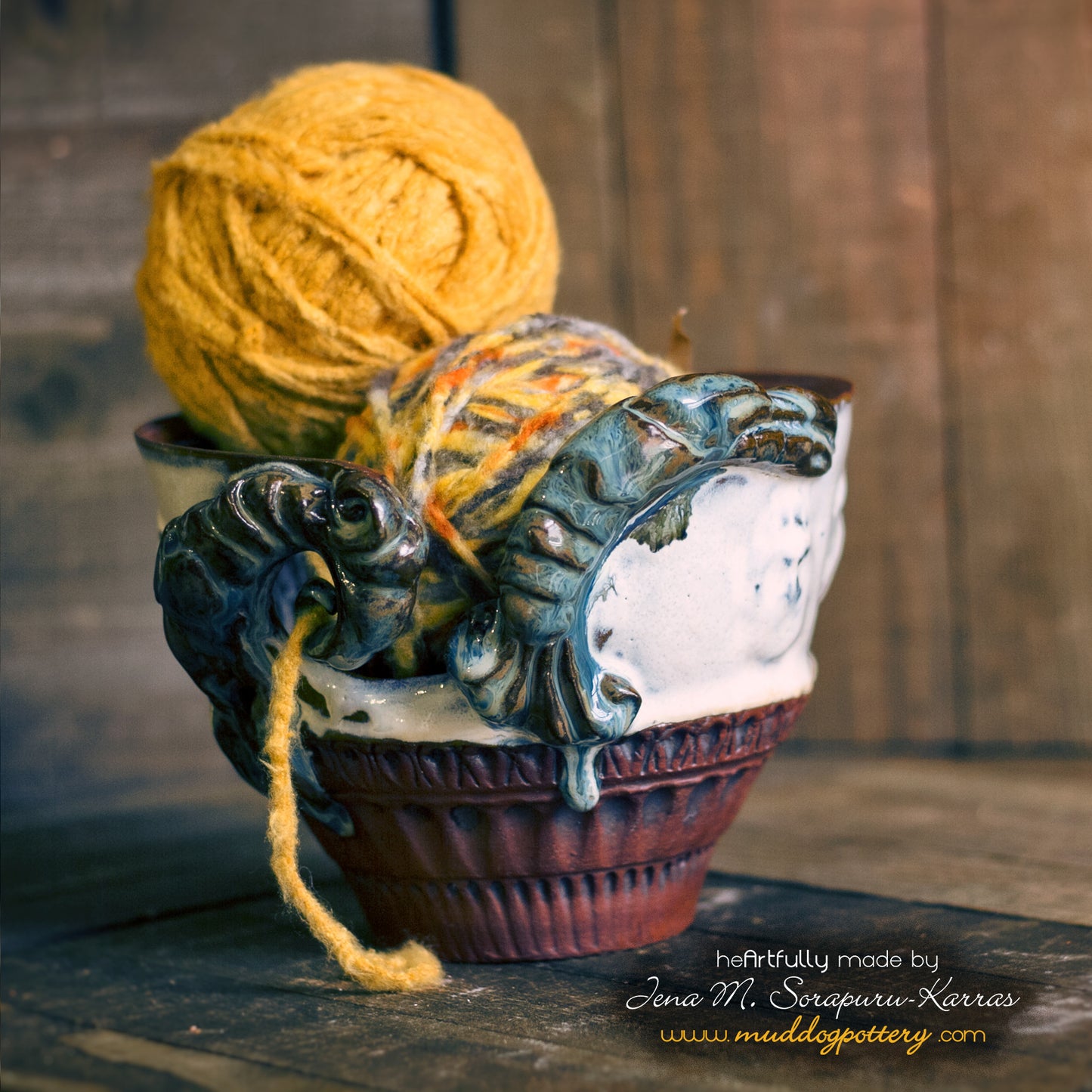 Blue Crawfish Yarn Bowl